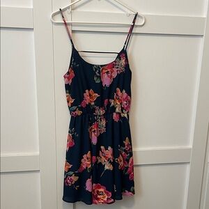 Everly Navy Dress with Pink Floral Accent
